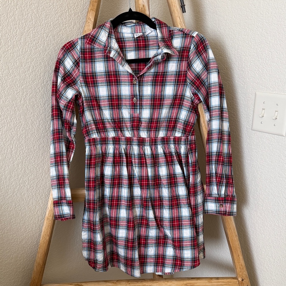 GAP Girls Classic Red and Blue Plaid Long-Sleeve Dress